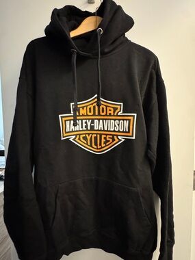 Harley-Davidson Black Hoodie with Orange and White Shield Logo XL 2XL 3XL